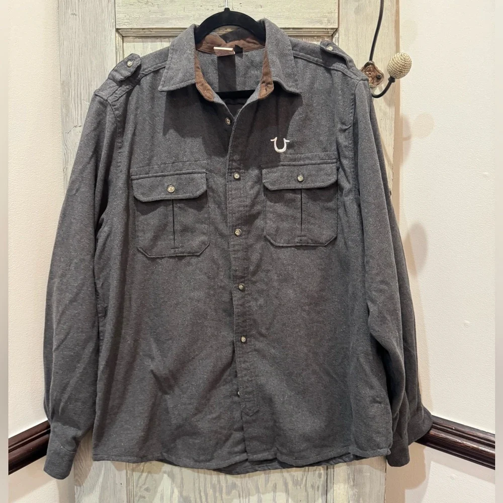 True religion flannel wool blend shaket men’s XL long sleeve